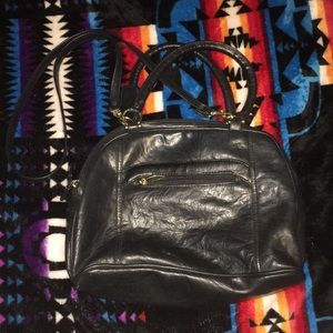 dark navy/Black leather handbag - removable straps